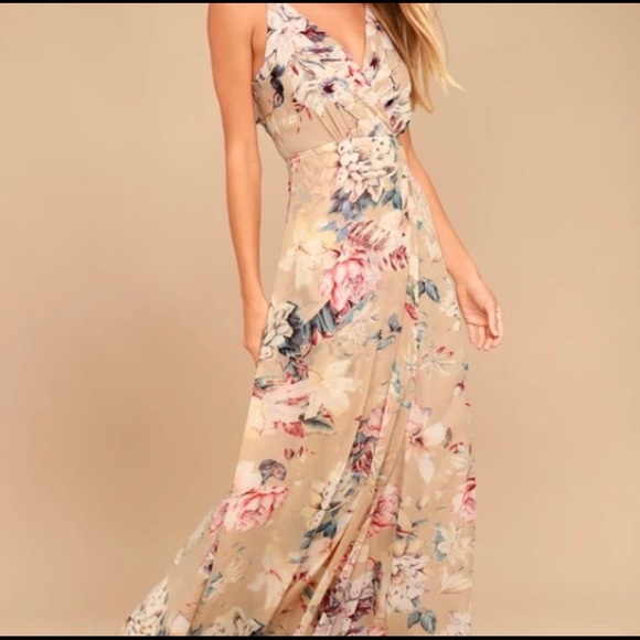 Long cream / beige floral dress Size M - Picture 2 of 3